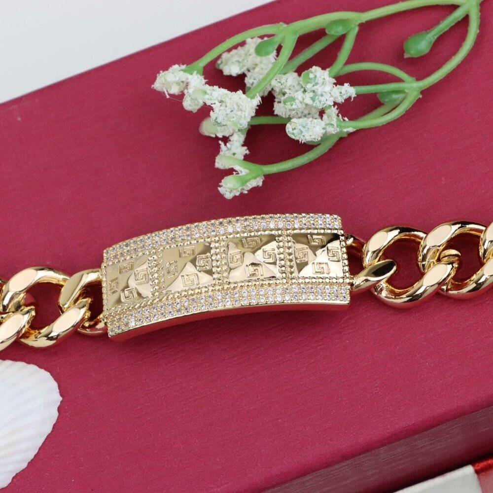 "Bold Rose Gold Bracelet with Pyramid Texture & Micro Pave Accents, XPBL0928